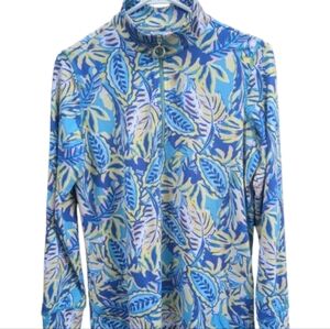 Stella Parker Golf Top Collection Partial Zip Sm Blue Print